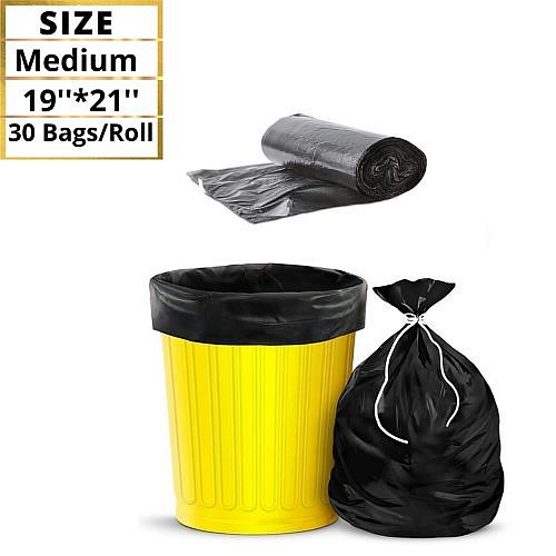 Medium 30 Biodegradable Garbage Bags, Dustbin Bags, Trash Bags For Kitchen, Office, Warehouse - Medium 19X21