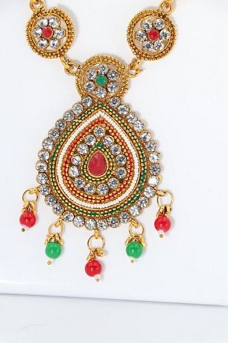 Long Pendent Multicolor Necklace Set With Earring - Multicolor