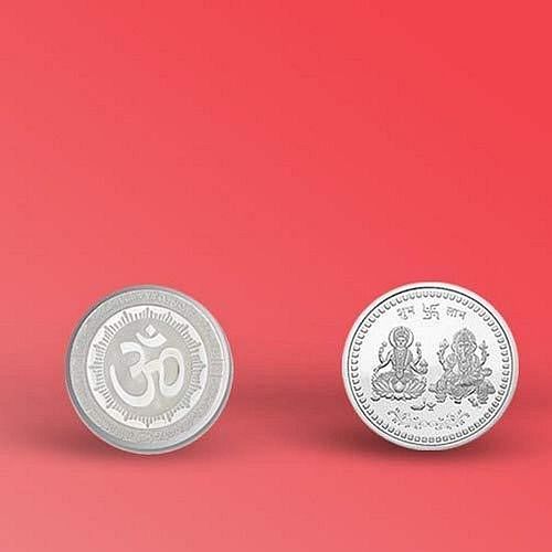 Set of 3 Silver Puja Coin Laxmi Ganesh Ji Silver Plated Coin Set for Gift and Pooja - Multicolor