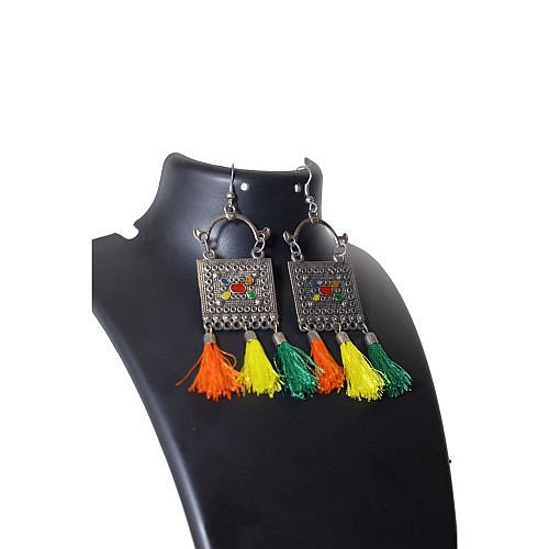 Meenakari Touch Tassel with Cotton Threads Choker Necklace Set with Earrings Jewellery Set for Women & Girls - Multicolor