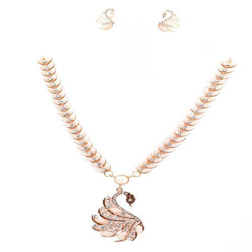 Long Necklace Set With Earrings - Rosegold