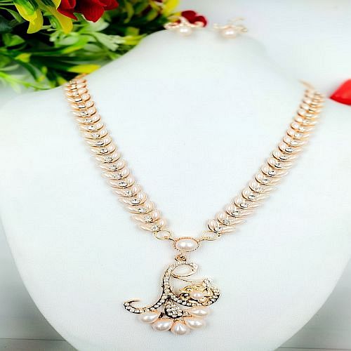 Long Necklace Set With Earrings - Rosegold New