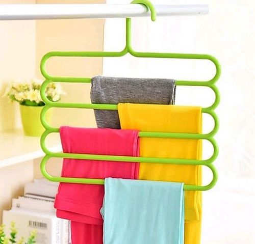 5 Layer Hanger for Clothes | Shirts | Wardrobe | Ties | Pants | Space Saving Hanger| Organizer | 5 in 1 Pants Cloth Hanger- Set of 5 (Multi-Color) - Multicolor