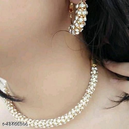 Gold Plated Austrian Diamonds Studded Necklace Spring Set For Women and Girls - Spring Set