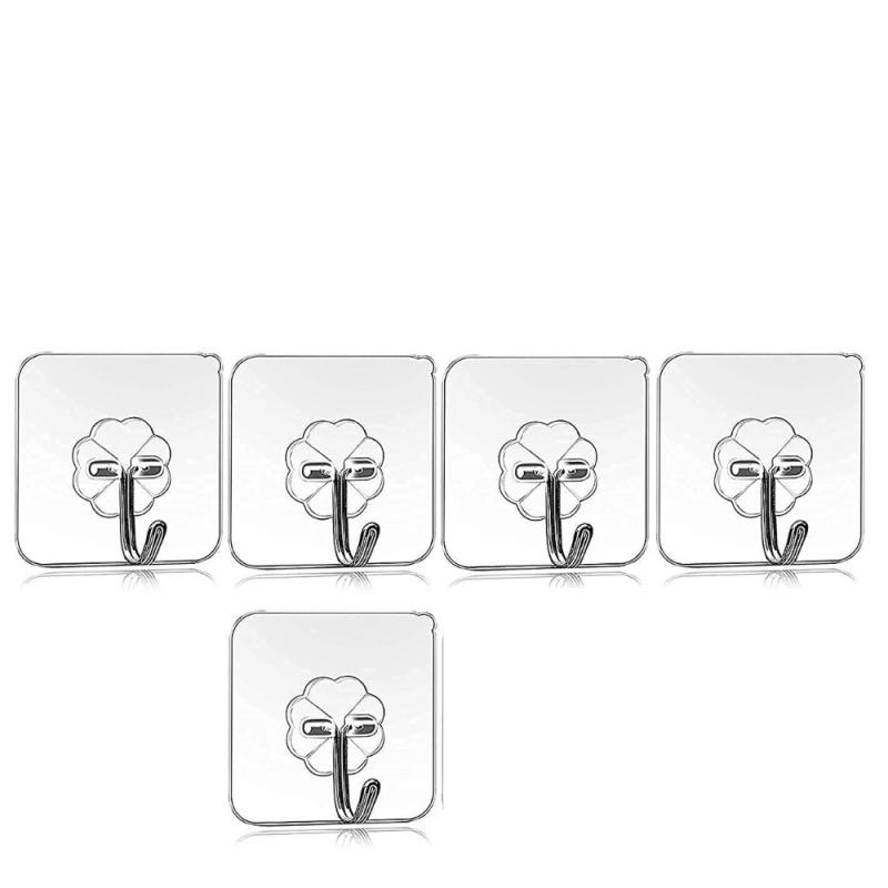 Home/ Pack Of 5 Strong Self Adhesive Wall Hooks | Transparent Reusable Waterproof Adhesive Hooks For Kitchen & Bathroom - Fre e size