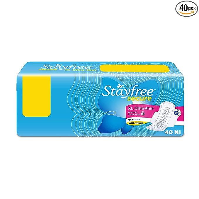 Stayfree Secure XL (Pack of 12) Ultra Thin Dry Cover Sanitary Pads For Women With Wings - XL